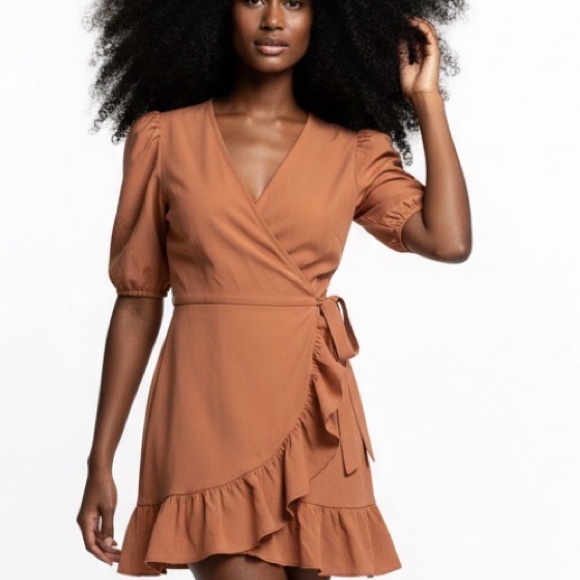 Elegant Wrap Dress in Tan - Picture 1 of 7